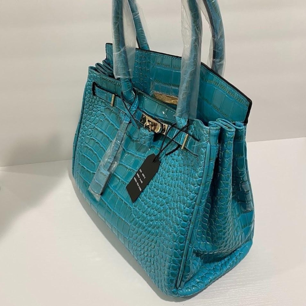 Beautiful Large De Vesi Faux Leather Crocodile Handbag Vegan Hand Bag NWT - Picture 6 of 16